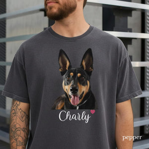 Personalized pet shirt with photo and name,pet portrait shirt,shirt with pet name,realistic pet shirt,pet lover gift,realistic drawing pets