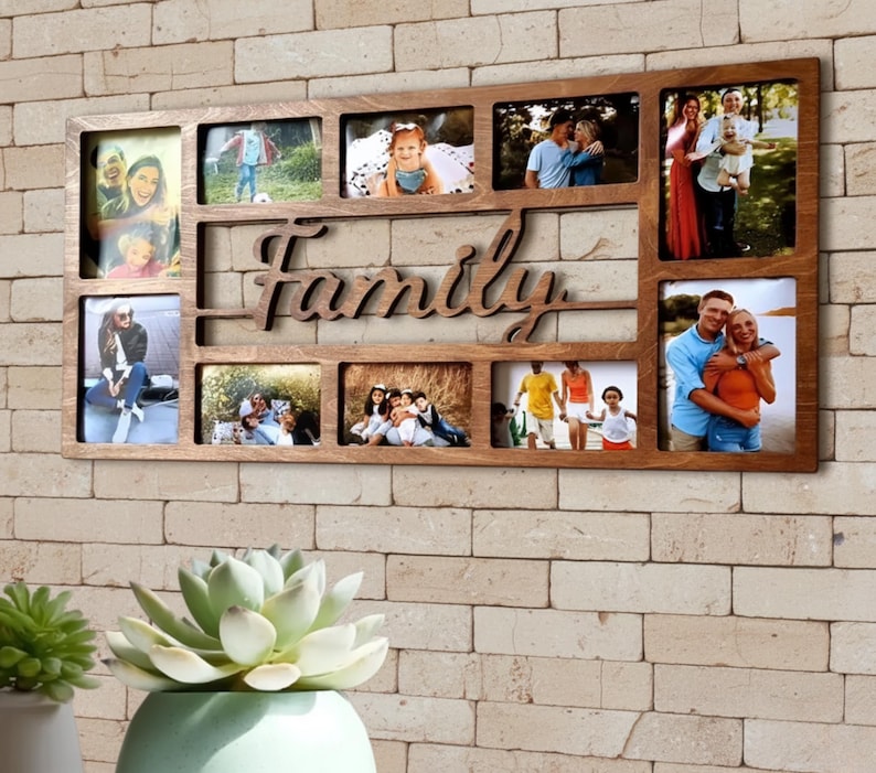Personalized Family Photo Collage Wooden Frame Custom Picture Wall Decor, Unique Gift for Wedding, Anniversary, Birthday, Home