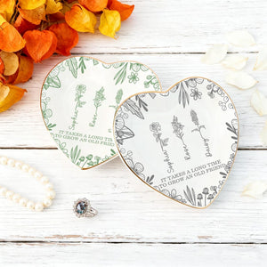 Custom Birth Flower Ring Dish, Personalized Friendship Jewelry Dish, It Takes a Long Time to Grow an Old Friend, Besties Gift, Birthday Gift
