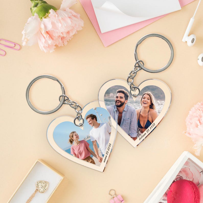 Personalized Heart Keychain Custom Photo Gift Backpack Charm Ornament Valentine's Day gift