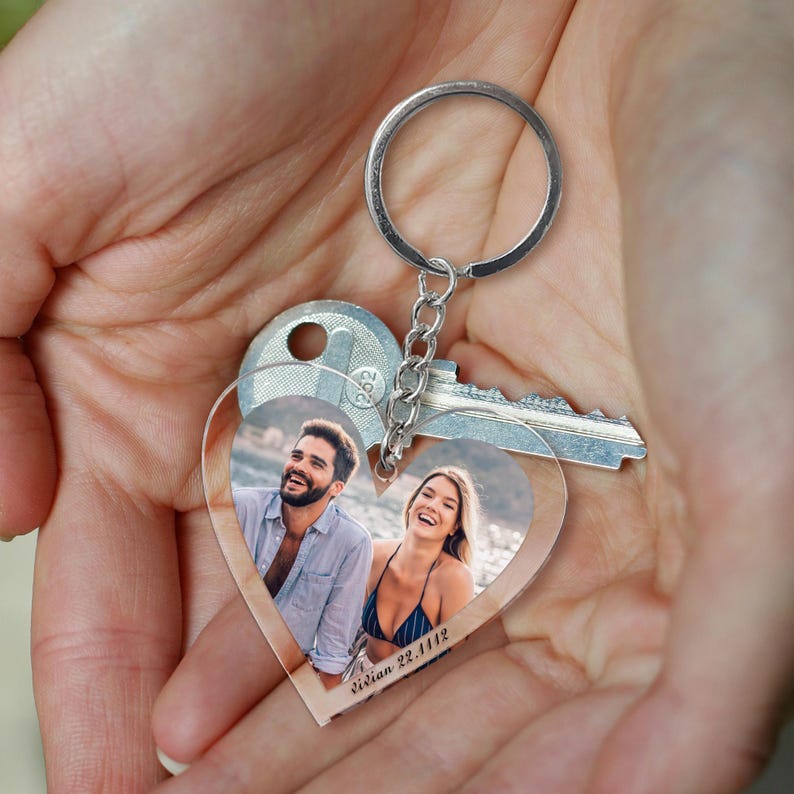 Personalized Heart Keychain Custom Photo Gift Backpack Charm Ornament Valentine's Day gift