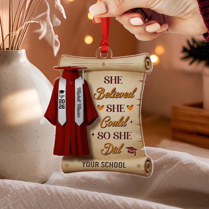 Custom College Graduate Ornament, Personalize Graduation Decorations Class of 2026, Masters Degree Graduation Gift, Graduation Bauble Xmas