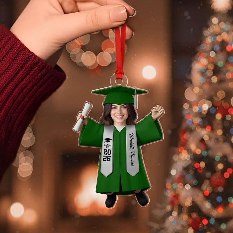 Personalized Graduate Ornament with Photo, Custom Face Graduation Bauble, Grad Class of 2026 Decor, Masters Degree Graduation Gift