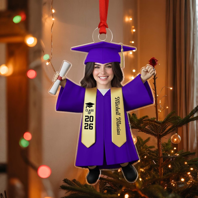 Personalized Graduate Ornament with Photo, Custom Face Graduation Bauble, Grad Class of 2026 Decor, Masters Degree Graduation Gift