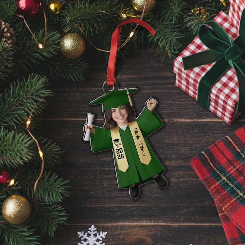 Personalized Graduate Ornament with Photo, Custom Face Graduation Bauble, Grad Class of 2026 Decor, Masters Degree Graduation Gift