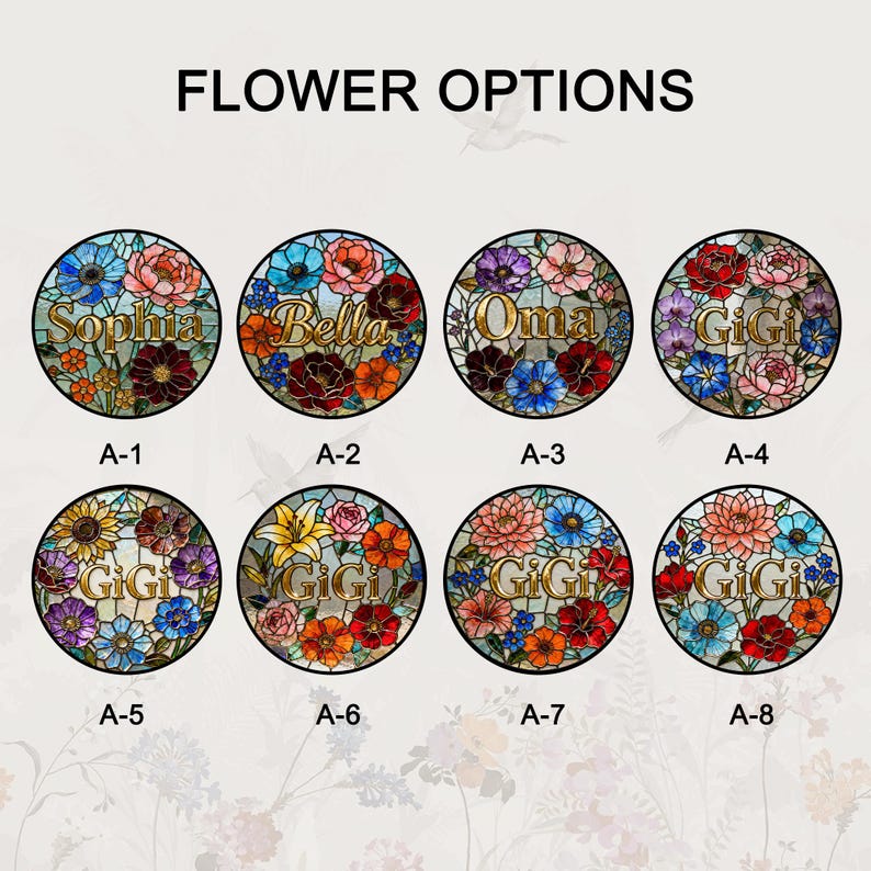 Personalized Stained Glass Sun Catcher, Custom Floral Name Sign, Hanging Window Decor, Gift for Mom Grandma, Mothers Day Gift