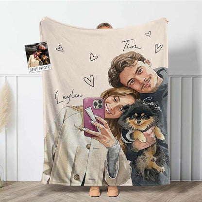 Personalized Photo Blanket,Couple Watercolor Picture Blanket With Text Throw,Besties Gift,Anniversary Gift,Family Portrait Blanket,Xmas Gift