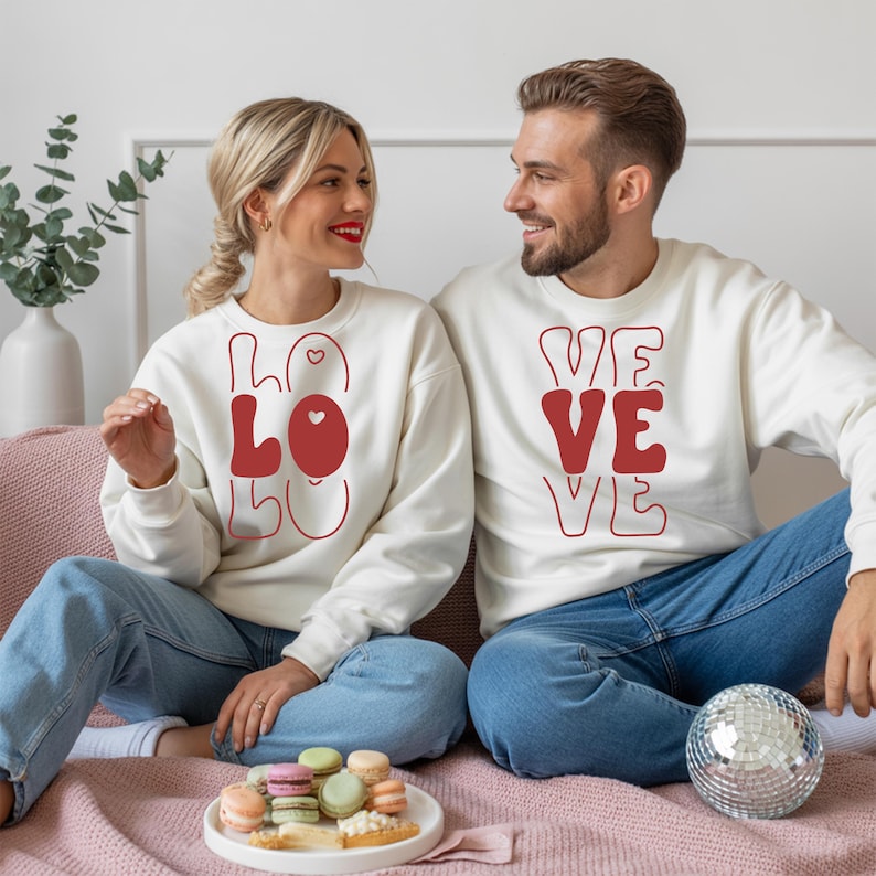 Custom Valentine s Day Love Couple Shirt Set, Love Matching Sweatshirts for Couples, Unisex Romantic Gift Idea Couple Hoodie,Love Pullover