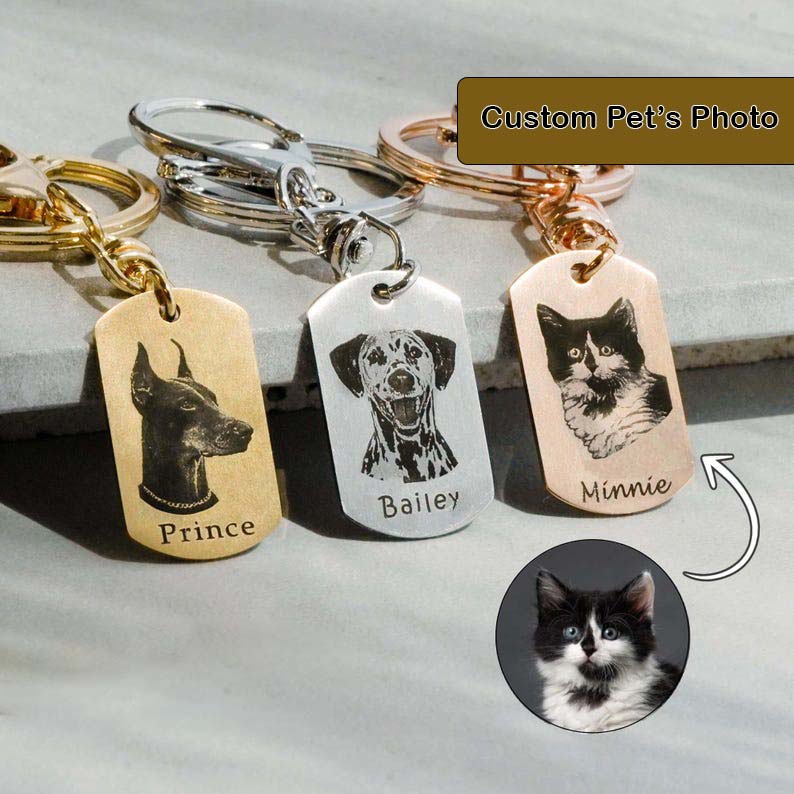 Unique Custom Dog Keychain, Personalized Portrait from Photo, Pet Memorial Gift for Dad, Cat Key Chain, Pet Keychain, Dog Tag