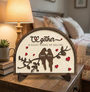 Personalized Wooden Couple Sign, Together Is Right Where We Belong, Custom Name Wood Decor, Wedding & Anniversary Gift