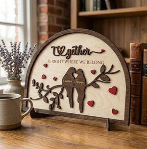 Personalized Wooden Couple Sign, Together Is Right Where We Belong, Custom Name Wood Decor, Wedding & Anniversary Gift