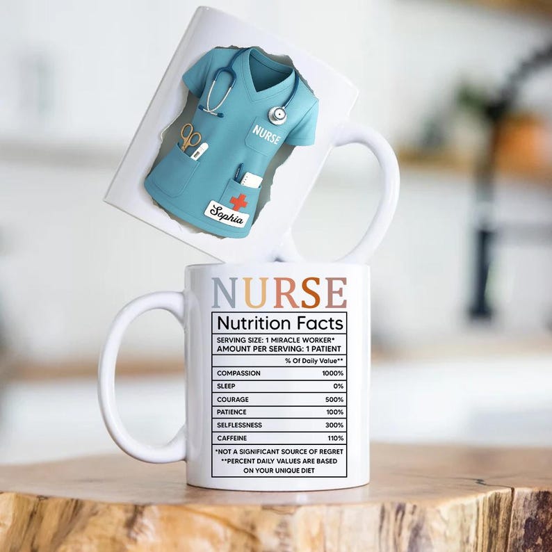 Personalized Coffee Mug Nurse, Stethoscope and Heartbeat, , Gift For Healthcare Workers. Best Nurse Ever, Gift For Nurses