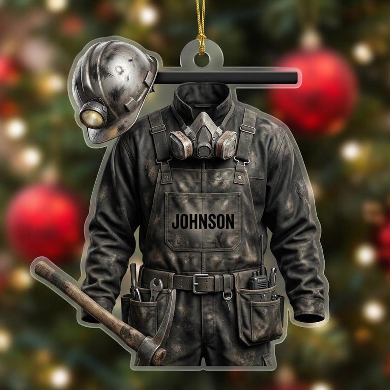 Personalized Coal Miner Ornament, Custom Name Miner Helmet Acrylic Ornaments, Tree Hanging Decor