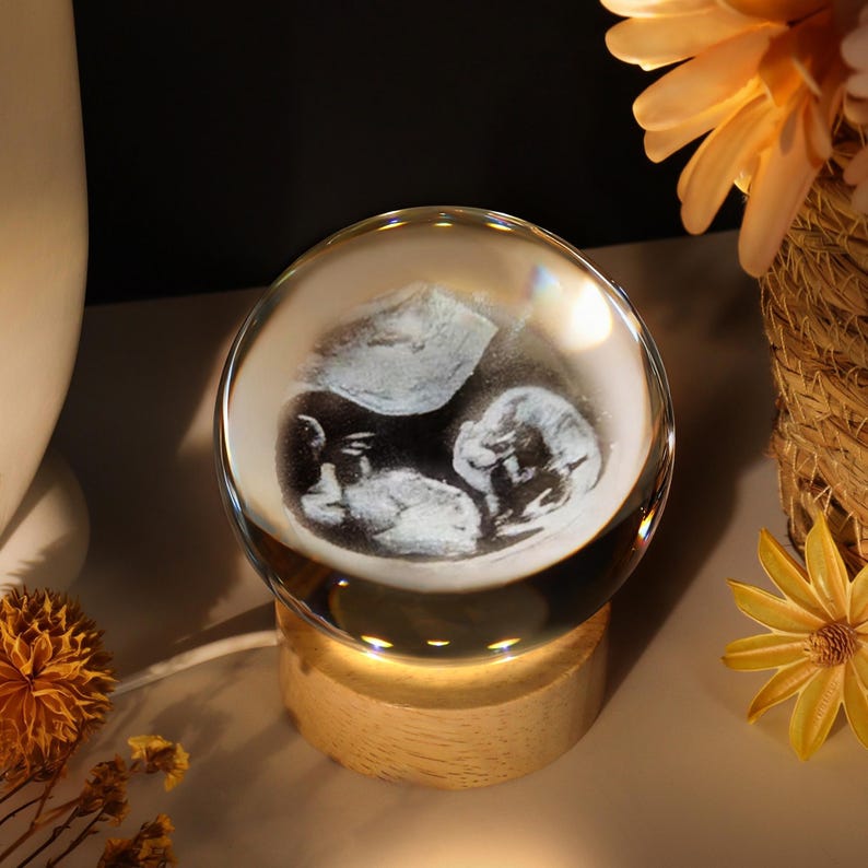 Custom Ultrasound Crystal Ball Lamp Personalized Baby Sonogram Keepsake Gift, Pregnancy Reveal, Baby Shower Present, Nursery Night Light