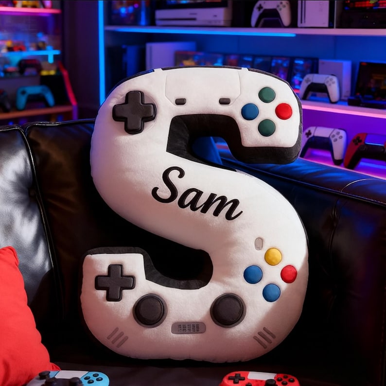 Personalized Game Letter Pillow: Custom Initial Pillow With Name,Controller Alphabet Pillow for Game Lovers,Christmas Gift for Kids