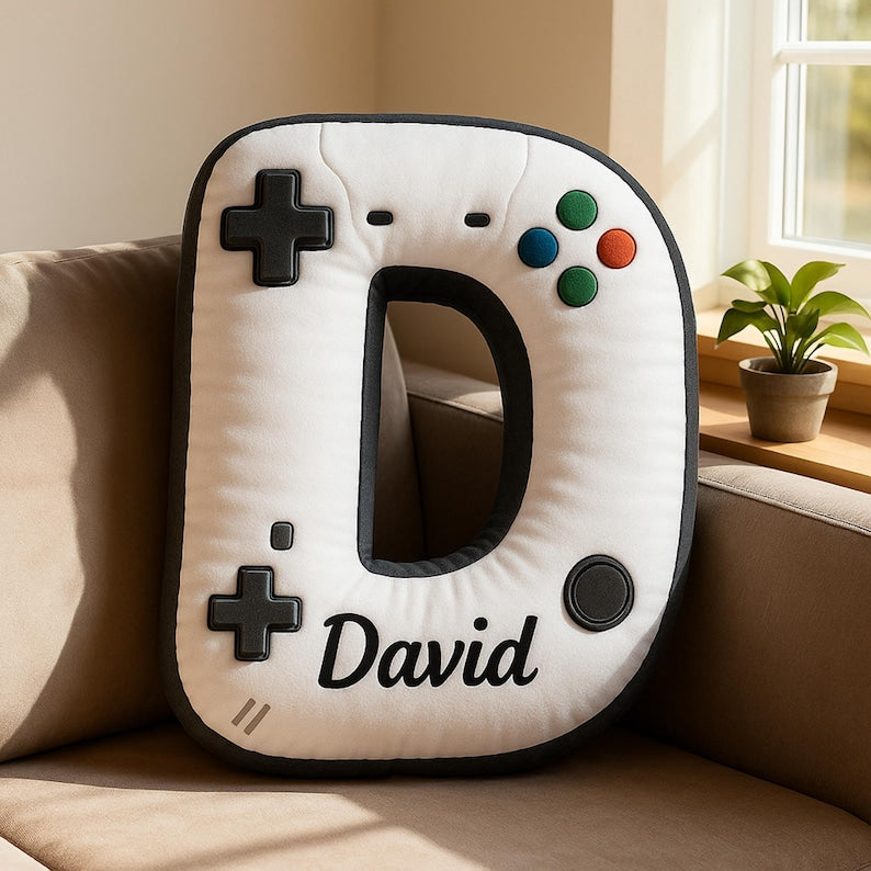 Personalized Game Letter Pillow: Custom Initial Pillow With Name,Controller Alphabet Pillow for Game Lovers,Christmas Gift for Kids