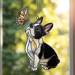 Boston Terrier & Butterfly Suncatcher: Hologram Window Hanging