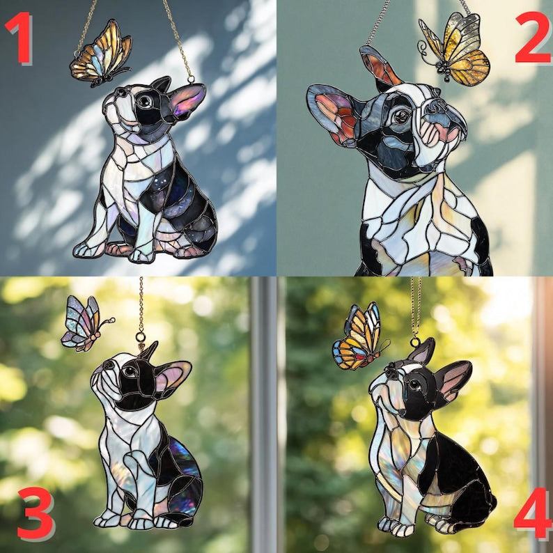 Boston Terrier & Butterfly Suncatcher: Hologram Window Hanging