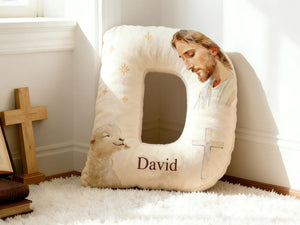 Custom Jesus Pillow,Personalized Initial Christ Decor,Letter Cushion for Nursery,Easter Gift for Christian