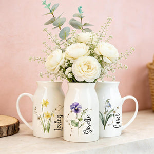 Personalized Birth Flower Ceramic Vase, Zodiac Sign Gift for Mom,Mothers Day Gift,Grandma Gift