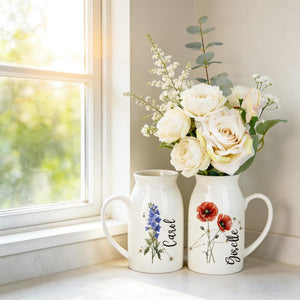 Personalized Birth Flower Ceramic Vase, Zodiac Sign Gift for Mom,Mothers Day Gift,Grandma Gift