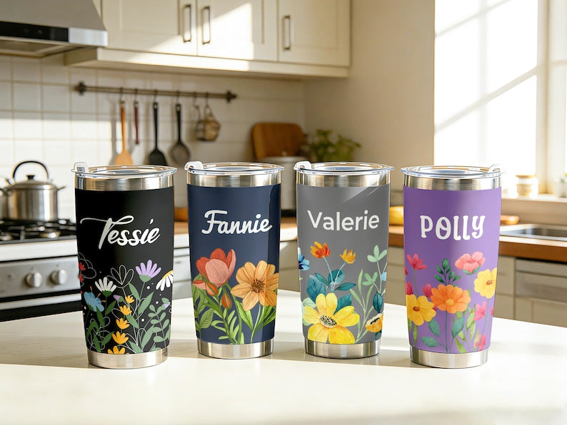 Floral Insulated Tumbler, Custom Name Cup Birthday/Valentine's Day/Mother's Day Gift for her, Personalized Teacher Appreciation Cup