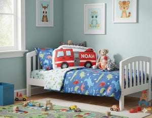 Personalized Fire Truck Plush Pillow: Custom Name Print, Red Ladder Shape Cushion