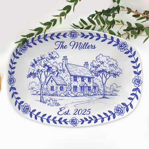 Custom House Photo Platter: Personalized Chinoiserie Style Plate Decor