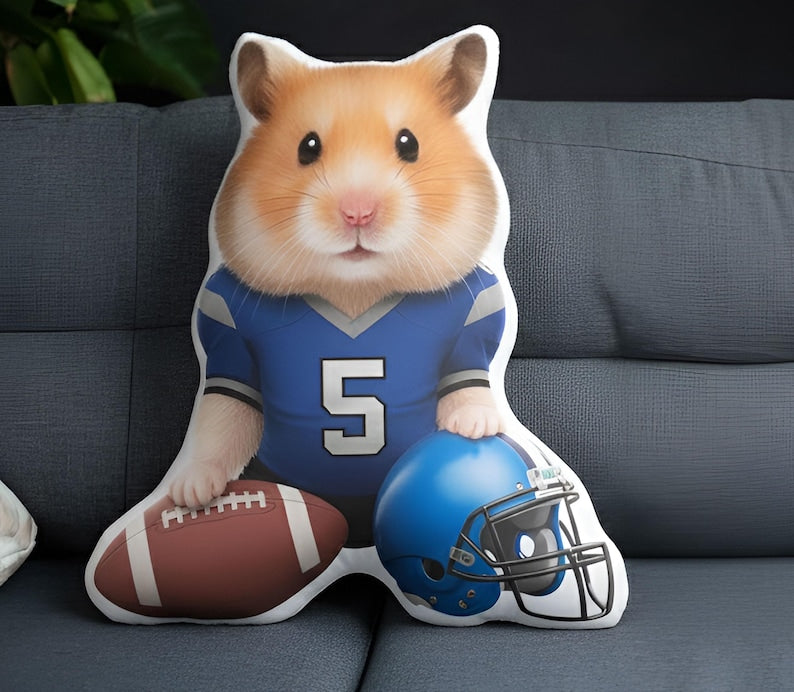 Personalized Plush Pillow: Custom Pet Photo Football Jersey, Dog Fan Player Gear