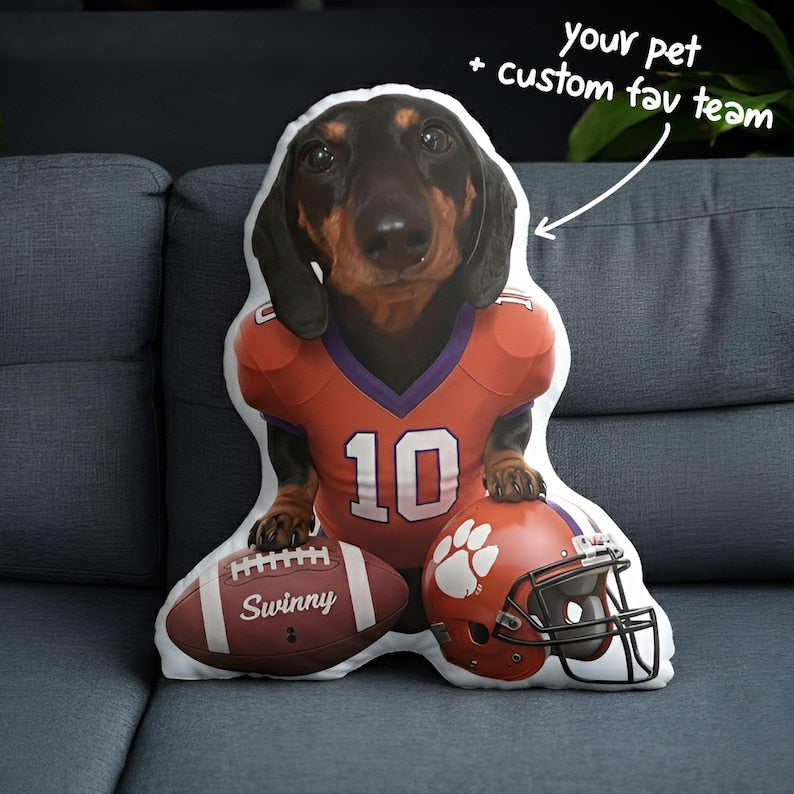 Personalized Plush Pillow: Custom Pet Photo Football Jersey, Dog Fan Player Gear