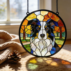 Stained Glass Pet Portrait Personalized Dog & Cat Suncatcher Memorial Gift Custom Window Hanging Art