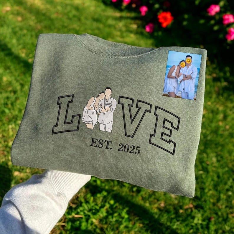 Custom Embroidered Couple Photo Hoodie, Custom Valentines Couple Portrait Shirt, Wedding Portrait Matching Couple Hoodies, Valentines Gifts