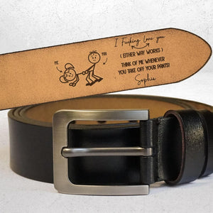 Think Of Me Pants Off Engraved Leather Belt, Personalized Valentine Gift For Him, Funny Hidden Message Belt, Boyfriend Husband Gift For Men