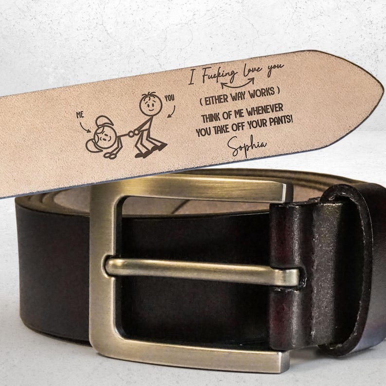 Think Of Me Pants Off Engraved Leather Belt, Personalized Valentine Gift For Him, Funny Hidden Message Belt, Boyfriend Husband Gift For Men