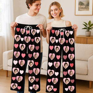 Personalized Face Pajama Pants, Custom Photo Sleep Pants, Gift for Anniversary/Birthday/Bachelorette/Valentine, Matching Couple Lounge Pants