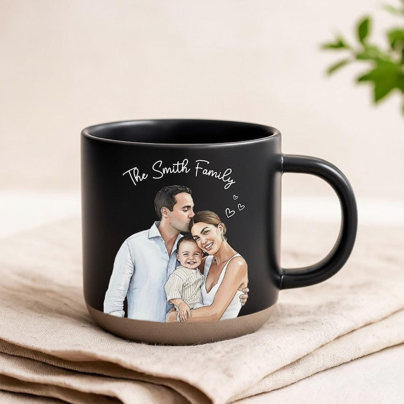 Personalized Couple Photo Pottery Mug, Custom Watercolor Portrait Mug, Boyfriend Girlfriend Gift, Gift for him
