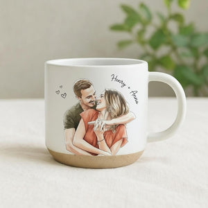 Personalized Couple Photo Pottery Mug, Custom Watercolor Portrait Mug, Boyfriend Girlfriend Gift, Gift for him