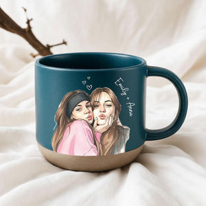 Personalized Couple Photo Pottery Mug, Custom Watercolor Portrait Mug, Boyfriend Girlfriend Gift, Gift for him