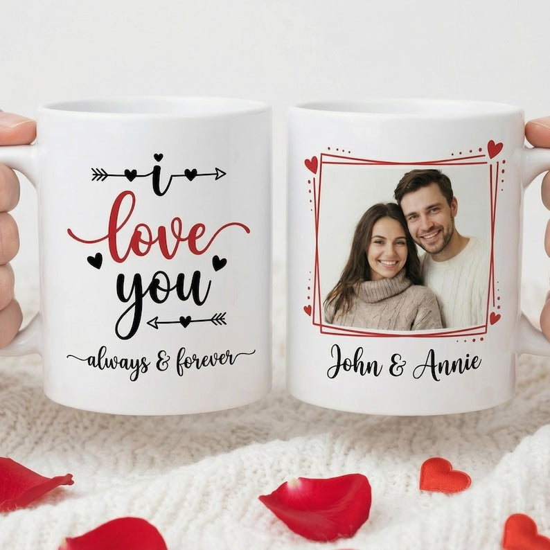 Custom Name Anniversary Mug, Couple I Love You Always And Forever Coffee Mug, Valentine's Day Gift For Him Her