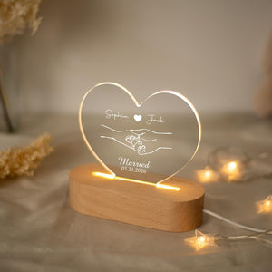 Personalized Heart Acrylic Lamp | Custom Couple Name Night Light with Date | Engraved Anniversary Gift | Romantic Bedroom Decor