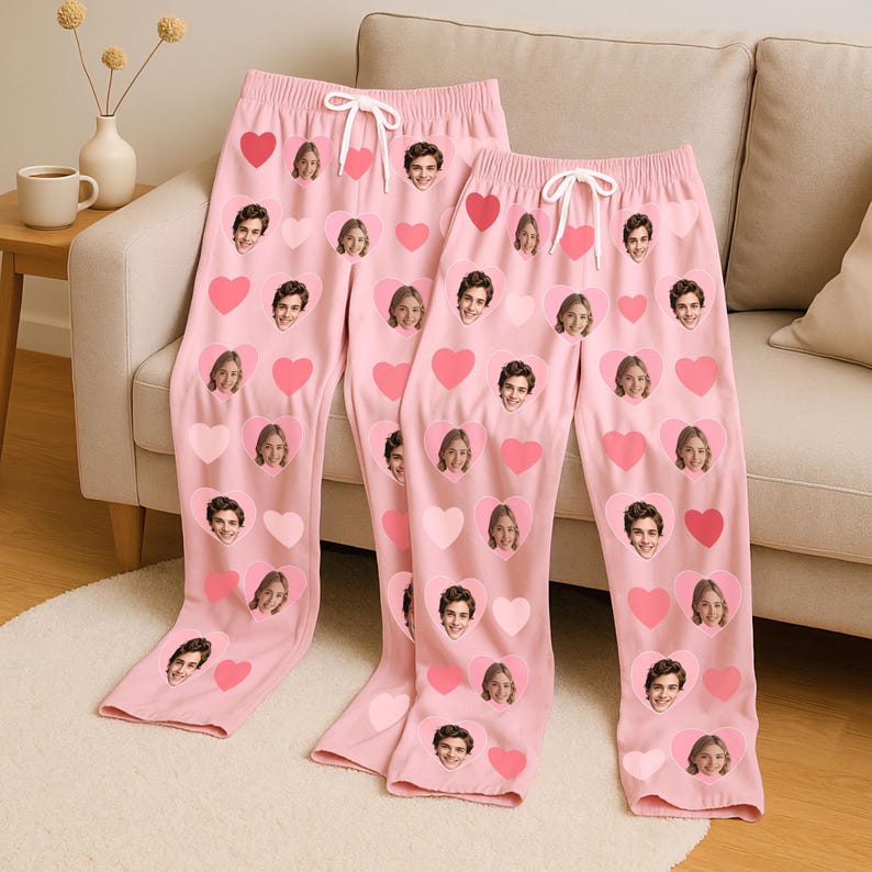 Personalized Face Pajama Pants, Custom Photo Sleep Pants, Gift for Anniversary/Birthday/Bachelorette/Valentine, Matching Couple Lounge Pants