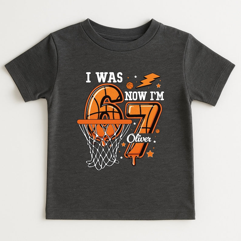 I Was 6 Now I m 7 Shirt, Basketball Birthday Shirt for Boys, 7th Birthday Boy Gift, Custom Sports Birthday Tee