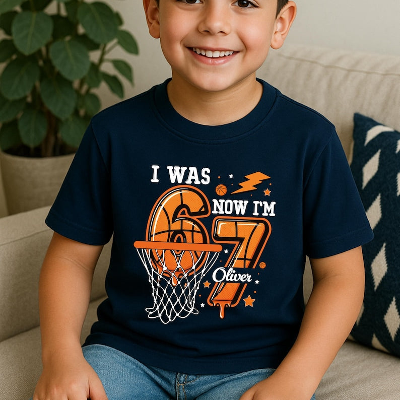 I Was 6 Now I m 7 Shirt, Basketball Birthday Shirt for Boys, 7th Birthday Boy Gift, Custom Sports Birthday Tee