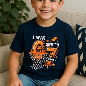 I Was 6 Now I m 7 Shirt, Basketball Birthday Shirt for Boys, 7th Birthday Boy Gift, Custom Sports Birthday Tee