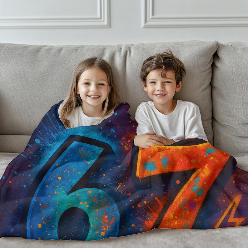 Personalized Graffiti Blanket for Boys | Custom Name Street Art Throw | Trendy 67 Blanket | Cool Boy Bedroom Decor | Teen Gift | Kid Blanket