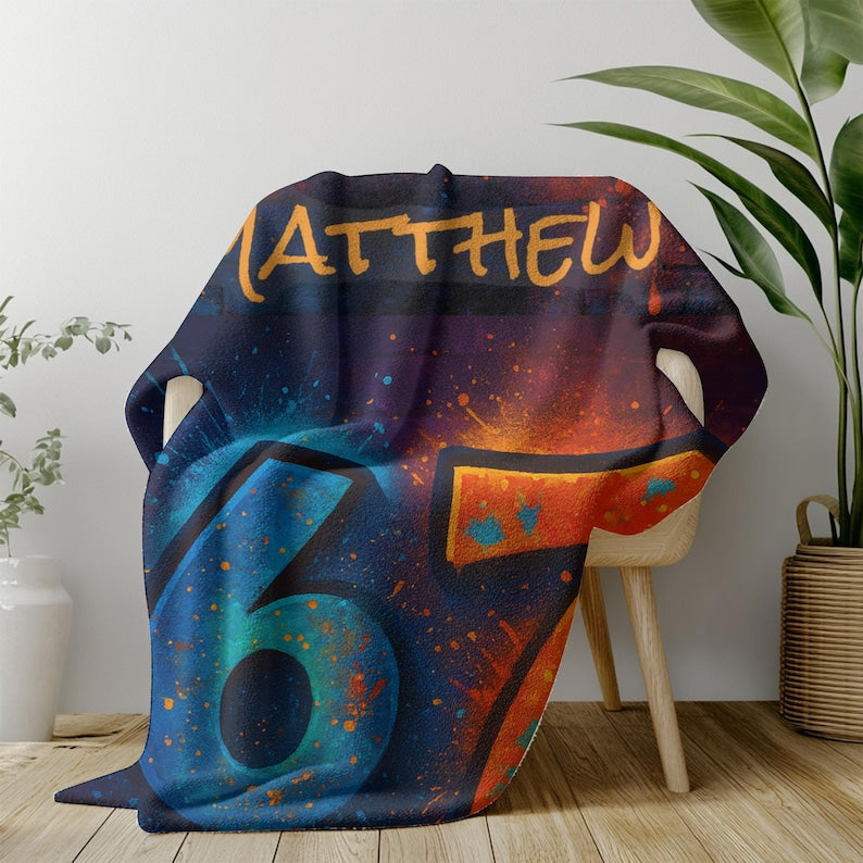 Personalized Graffiti Blanket for Boys | Custom Name Street Art Throw | Trendy 67 Blanket | Cool Boy Bedroom Decor | Teen Gift | Kid Blanket