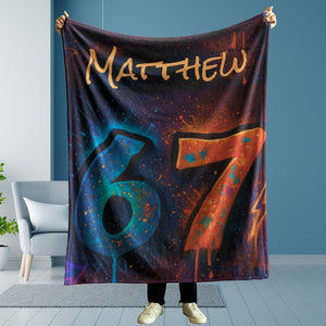 Personalized Graffiti Blanket for Boys | Custom Name Street Art Throw | Trendy 67 Blanket | Cool Boy Bedroom Decor | Teen Gift | Kid Blanket
