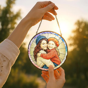 Custom Stained Glass Family Portrait Suncatcher Personalized Photo Window Hanging Gift for Mom Dad Grandma Couple Kids Sun Catcher Keepsake