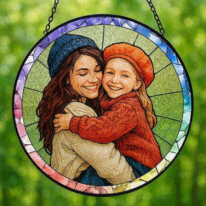 Custom Stained Glass Family Portrait Suncatcher Personalized Photo Window Hanging Gift for Mom Dad Grandma Couple Kids Sun Catcher Keepsake