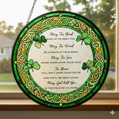 Irish Blessing Stained Glass Suncatcher: Shamrock Prayer Window Decor, Shamrock Stained Glass Suncatcher, St patrick Day Suncatcher